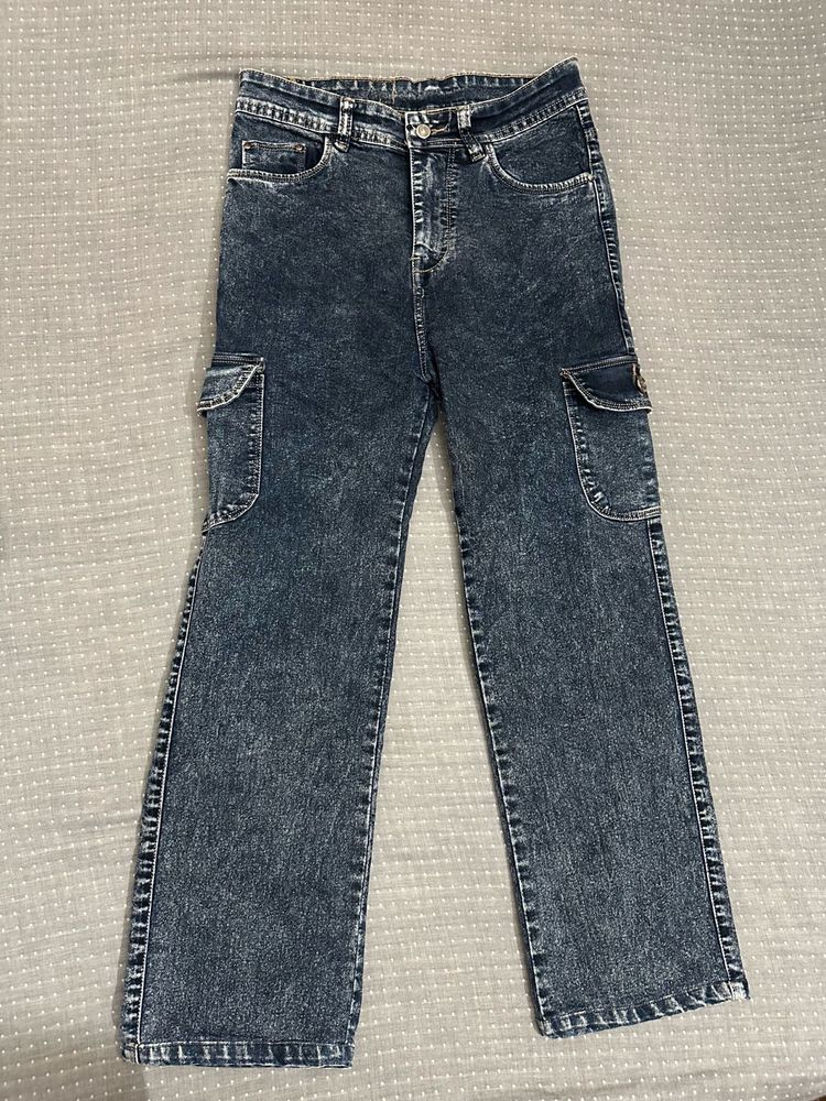 Acid Wash Denim Cargo Pants