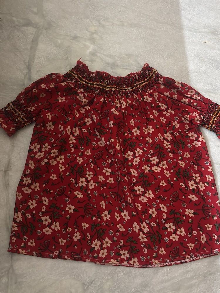 Red Floral Off Shoulder Top