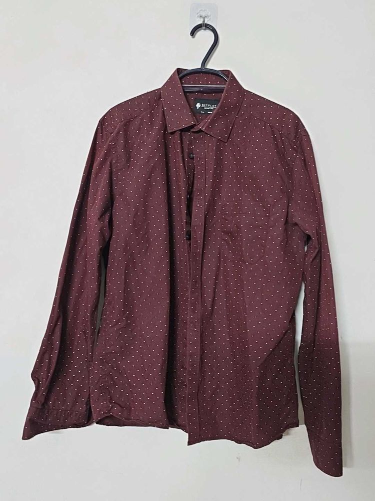 Burgundy Patterned Long Sleeve Shirt