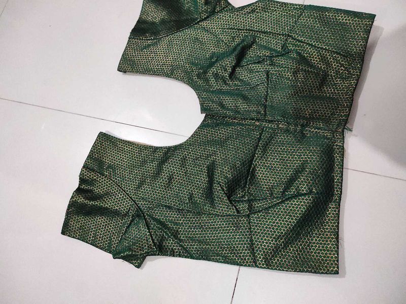 Green Brocade Readymade Saree Blouse