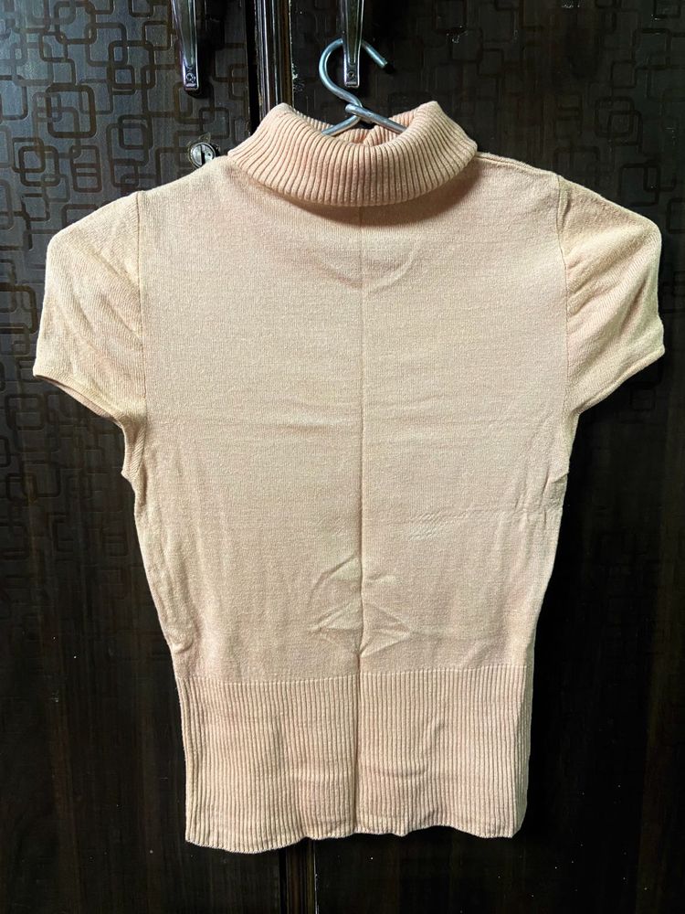 High Neck Peach Colour Winter Tops