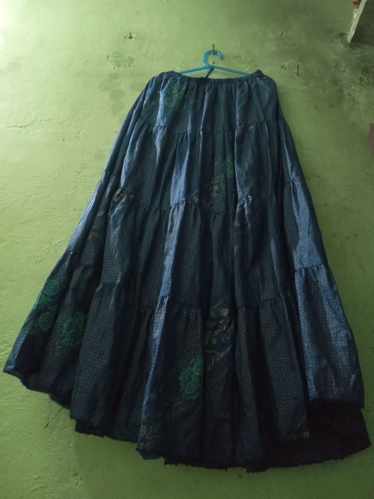 Women Polka Flower Printed Navy Blue Skirt