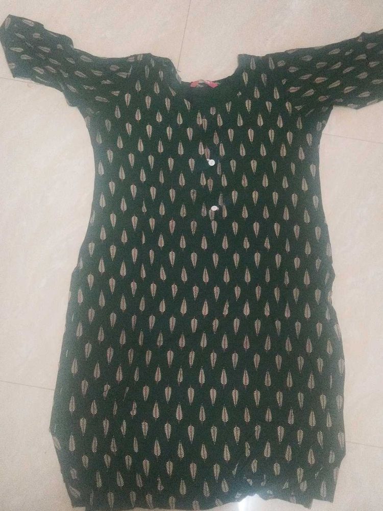 Leaf Print Green Kurti