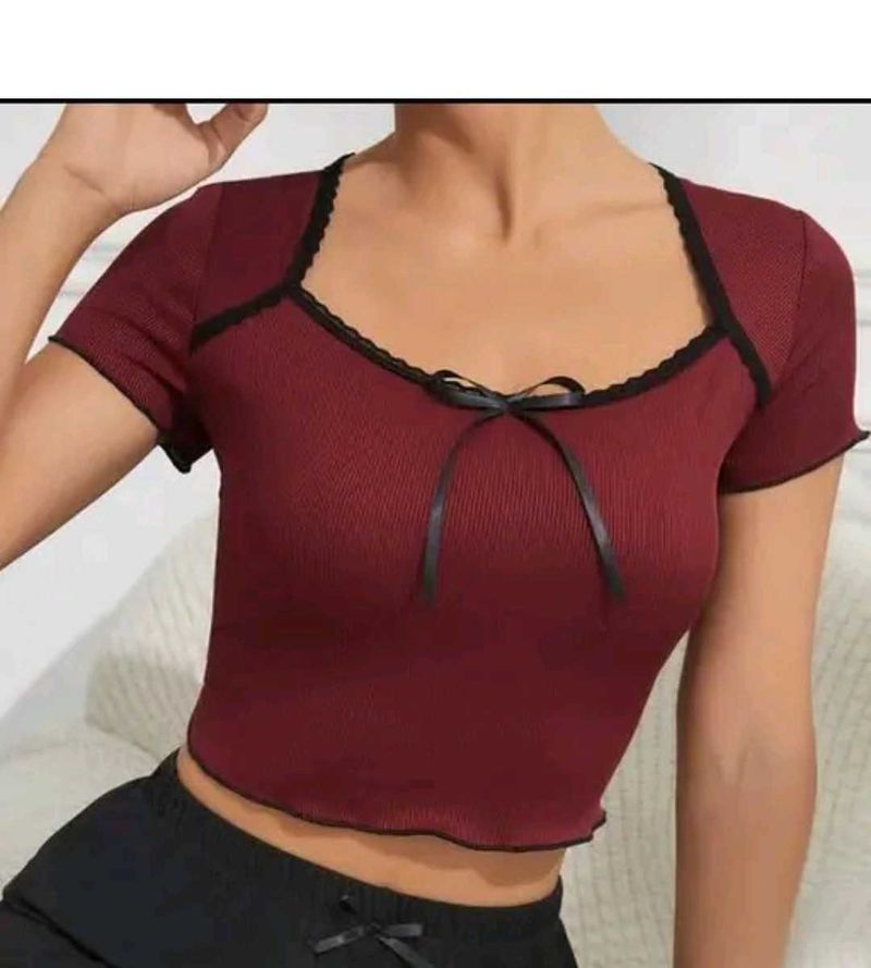 Cat Graphic And Bow Crop Tops