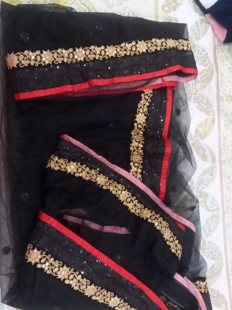 Black Net Saree