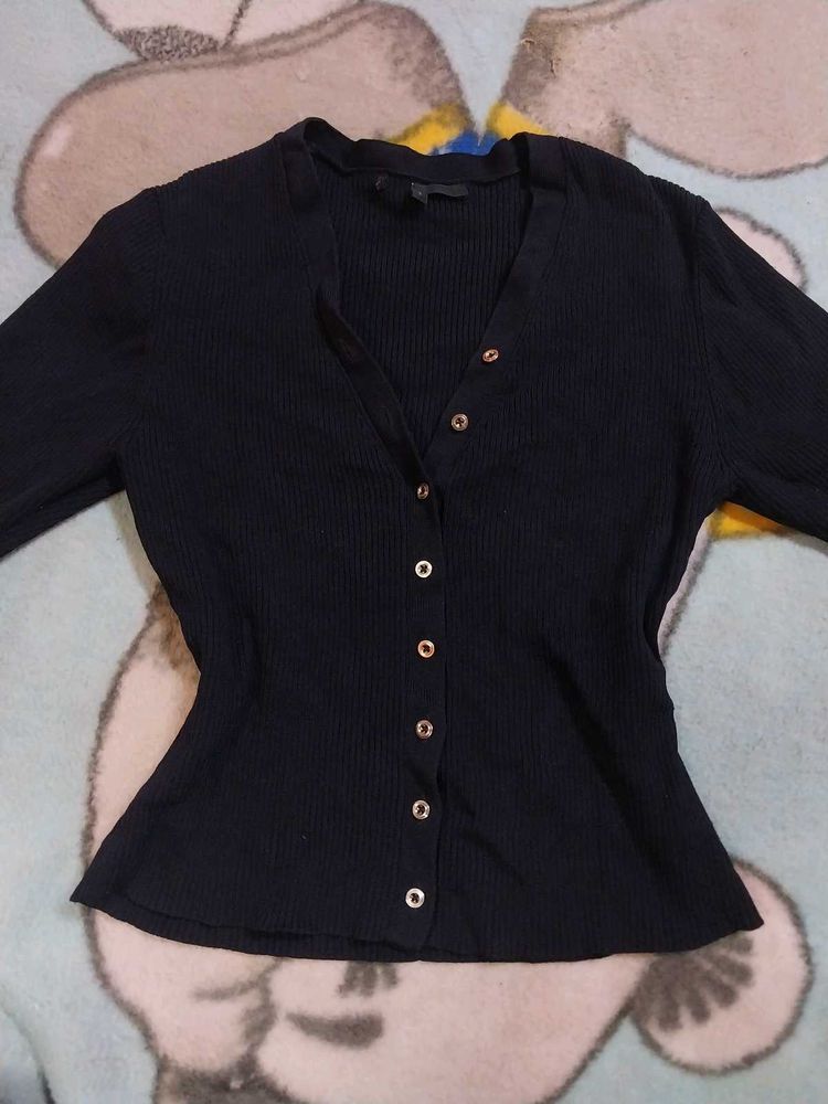 Ribbed Button-Down Top