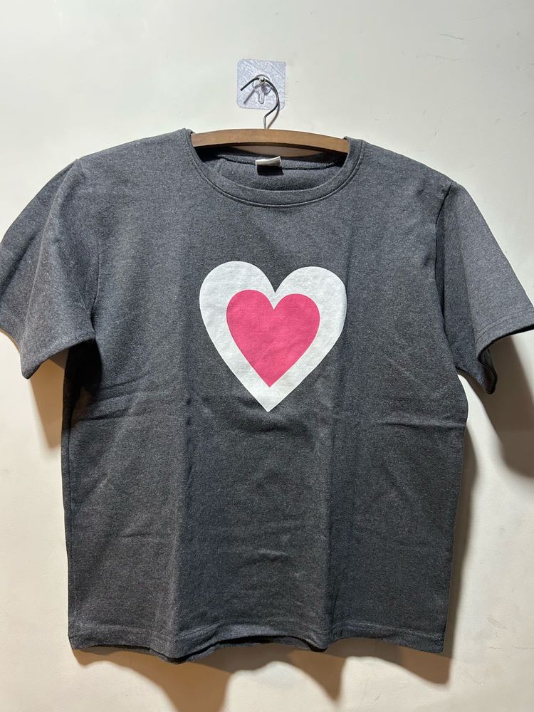 Gray T-shirt with Pink Heart