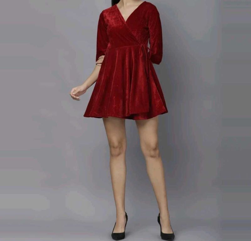 Red Velvet Wrap Dress