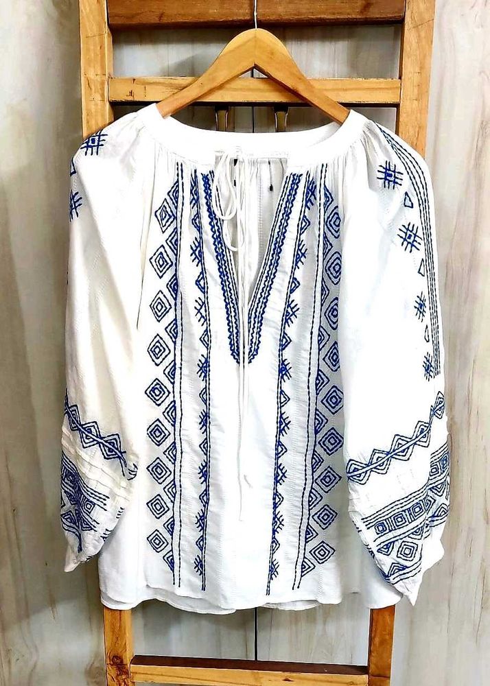 Embroidered Peasant Top