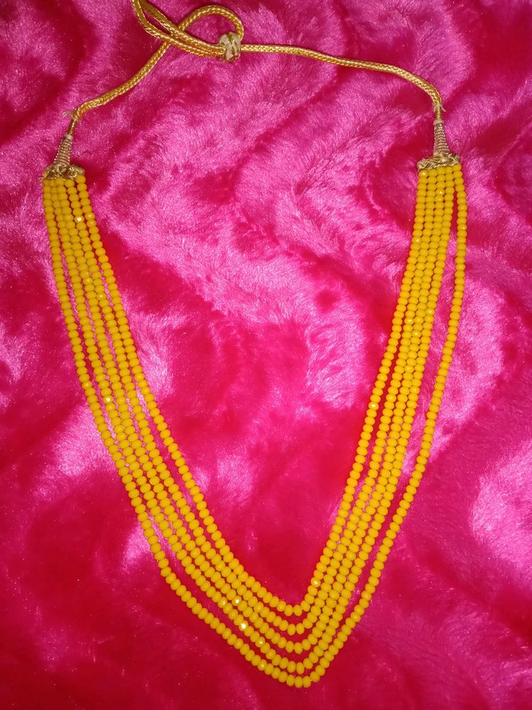 Yellow 5 Strings Crystal Stone Beads (Jewellery) Necklace