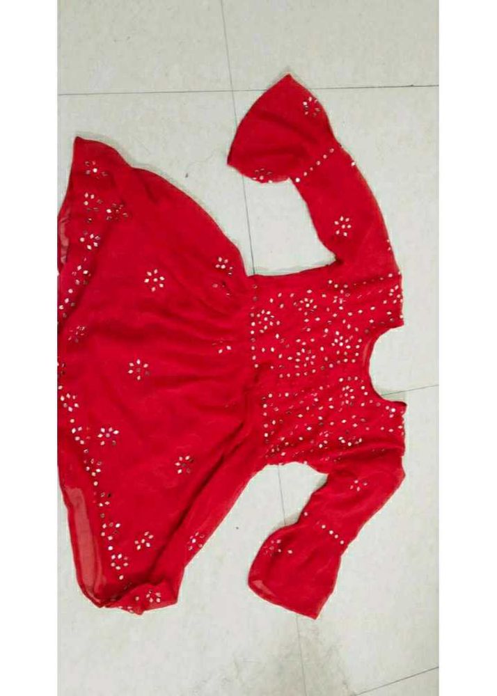 Red Embellished Kurta