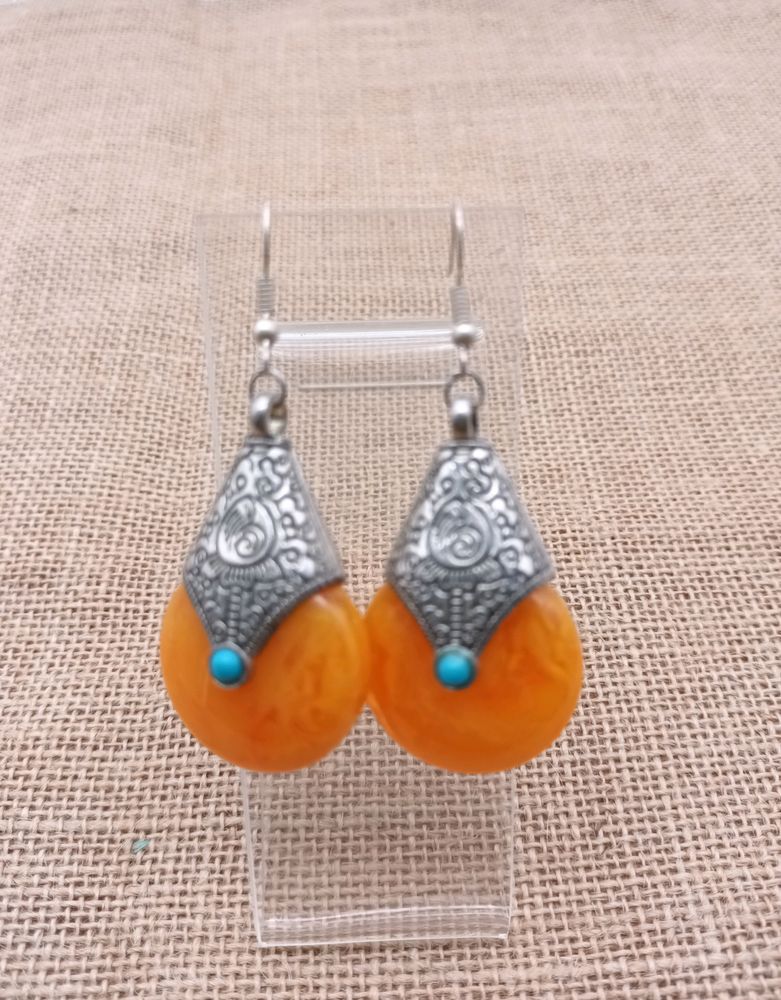 Yellow/amber Tibetan Silver And Turquoise