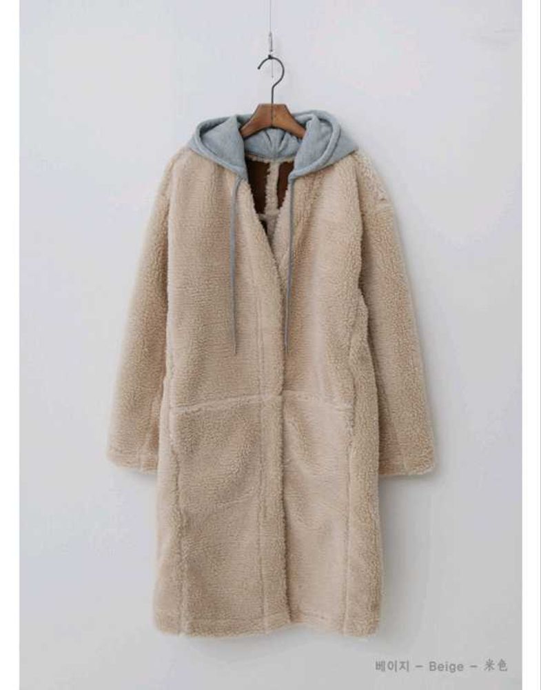 Beige Hooded Teddy Coat- Zipper missing