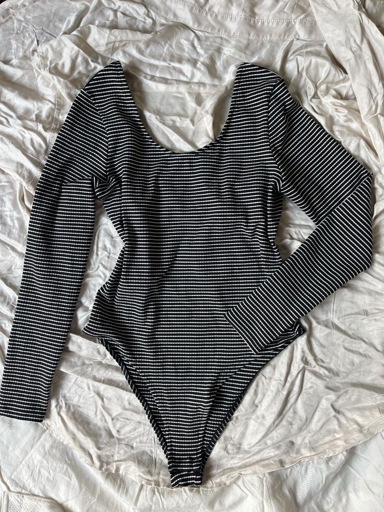 Check One Piece Backless Bodysuit Top
