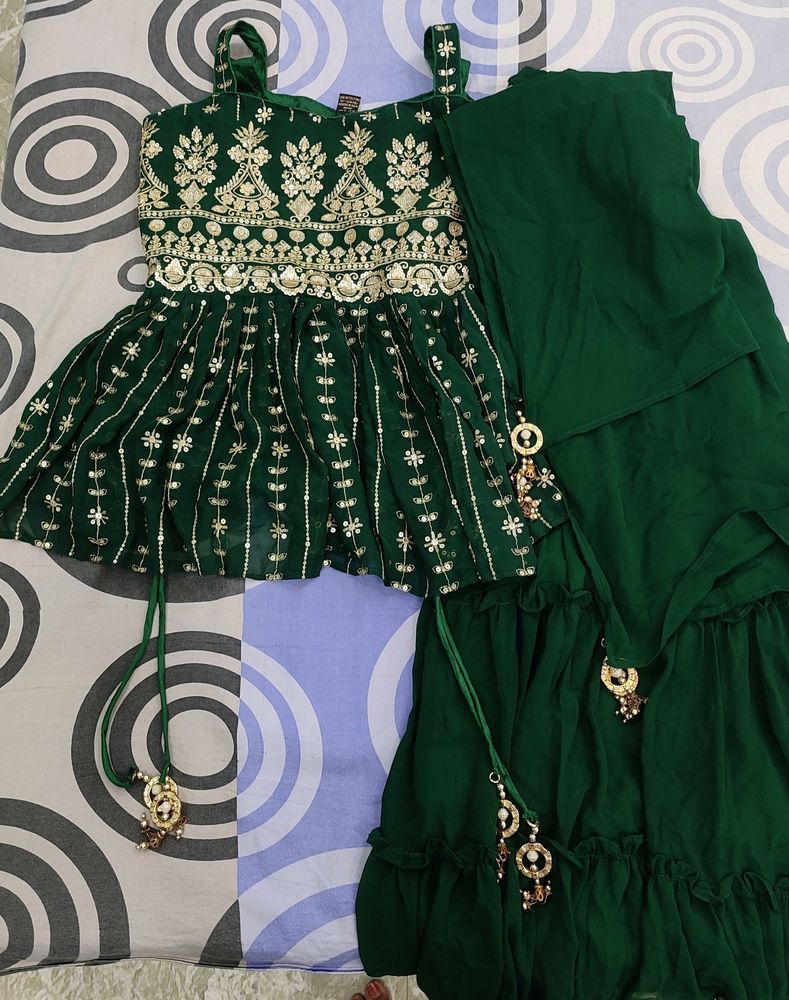 Beautiful Dark Green Sharara💚