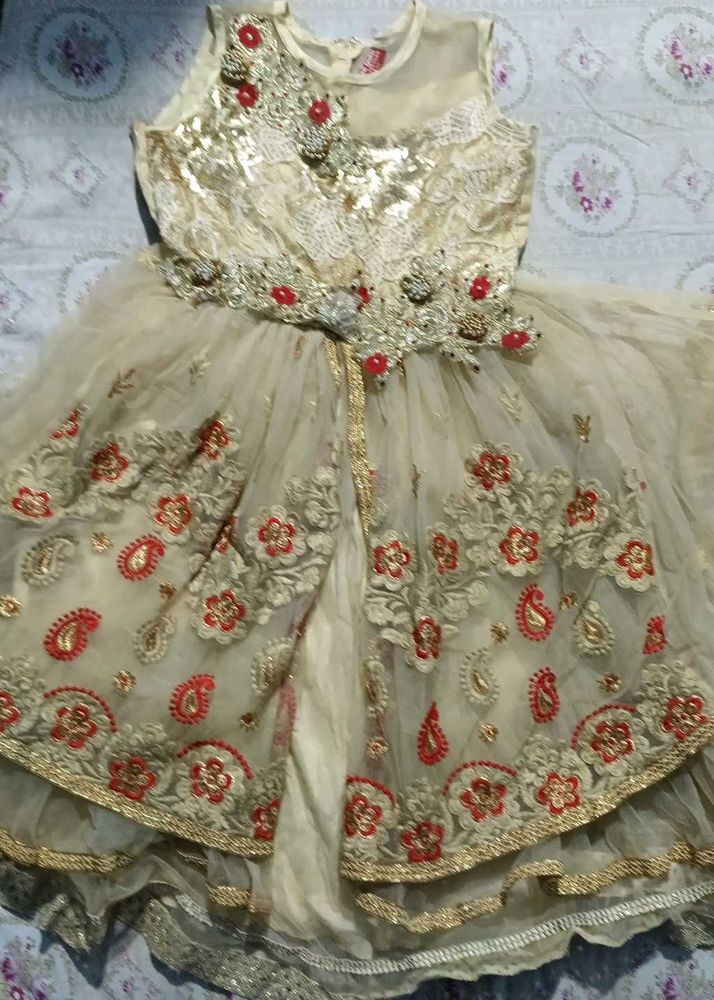 Embroidered Gold and Red Dress