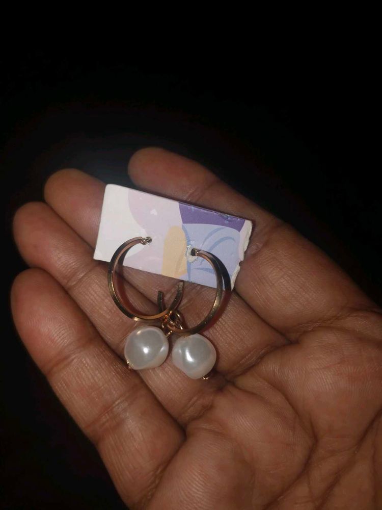 Pearl Drop Hoop Earrings
