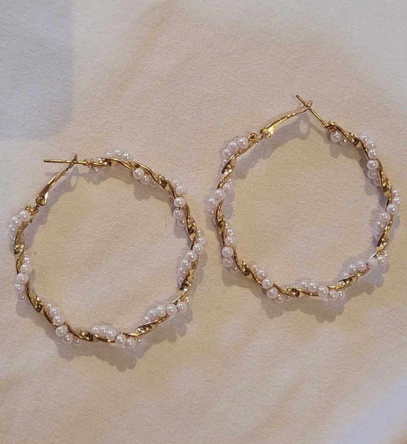 Pearl Embellished Hoop Earrings