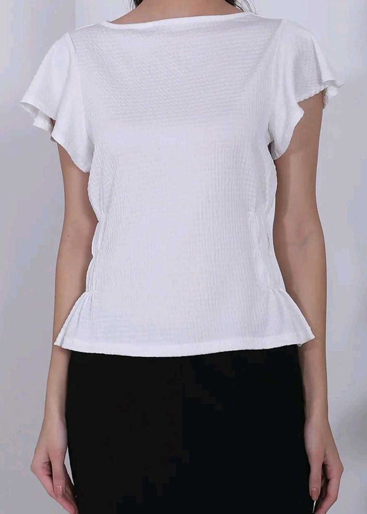 White Flutter Sleeve Top