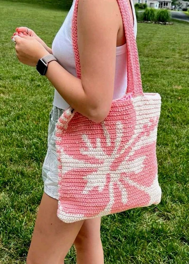 °❀⋆࿔*:･Crochet Hibiscus Tote°❀⋆࿔*:･