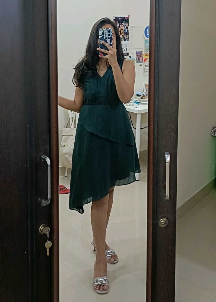 Green Asymmetrical Cocktail Dress