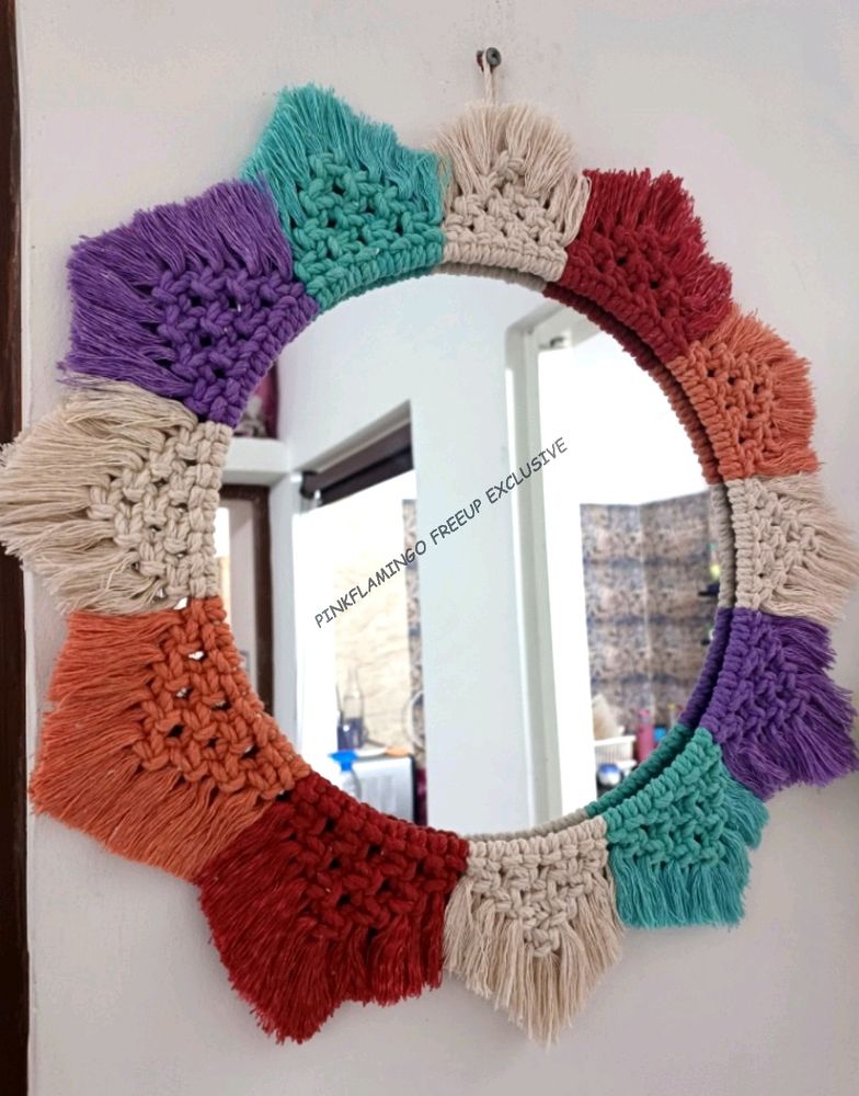 Macrame 15 Inches Colourful Mirror