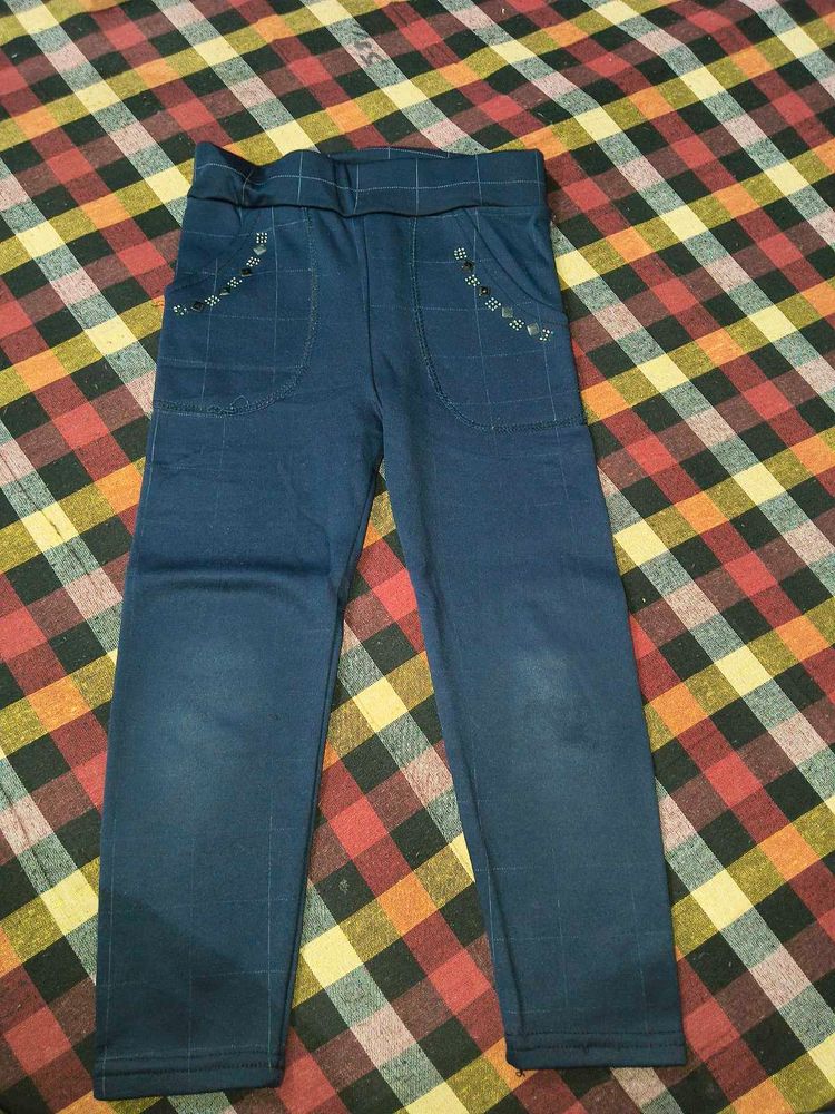 Navy Blue And Black Warm Leggings For Kids