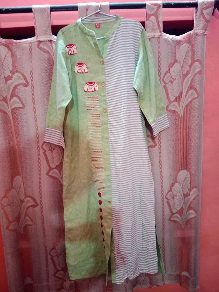 Green Elephant Embroidery Kurta
