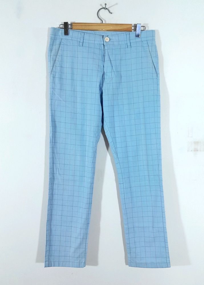Light Blue Checks Cotton Pant (Men&#39;s)