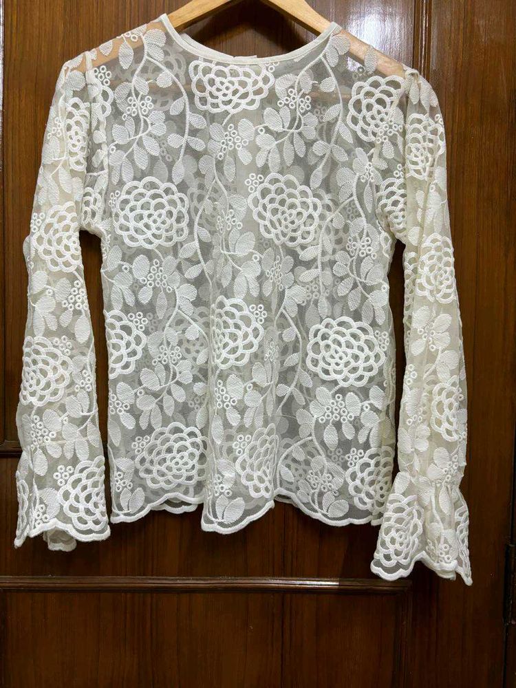 Korean Net/Lace Embroidered Top