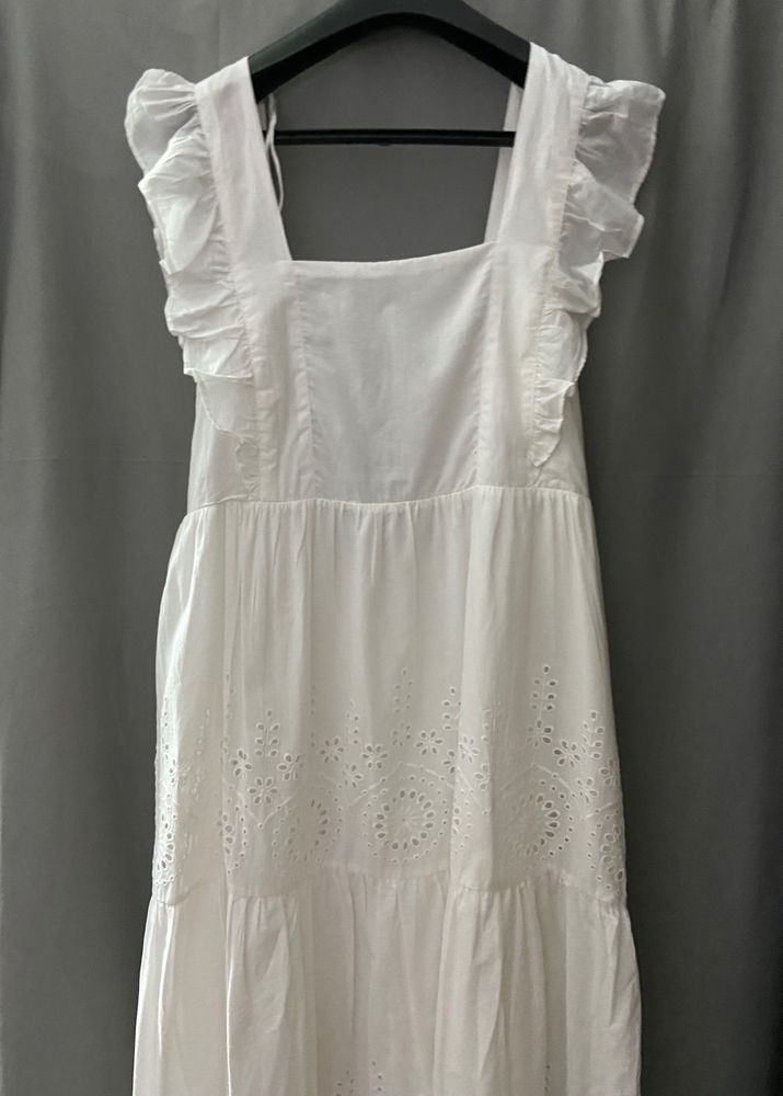 White Ethnic Embroidered Pure Cotton Dress