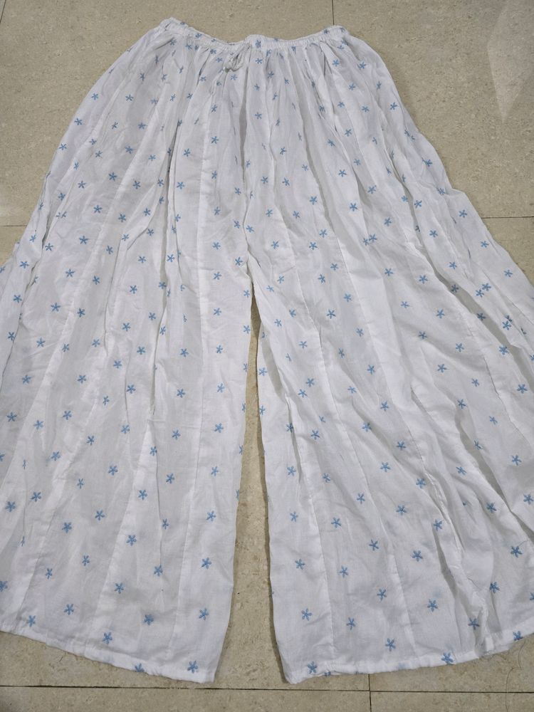 White Palazzo With Blue Star Prints