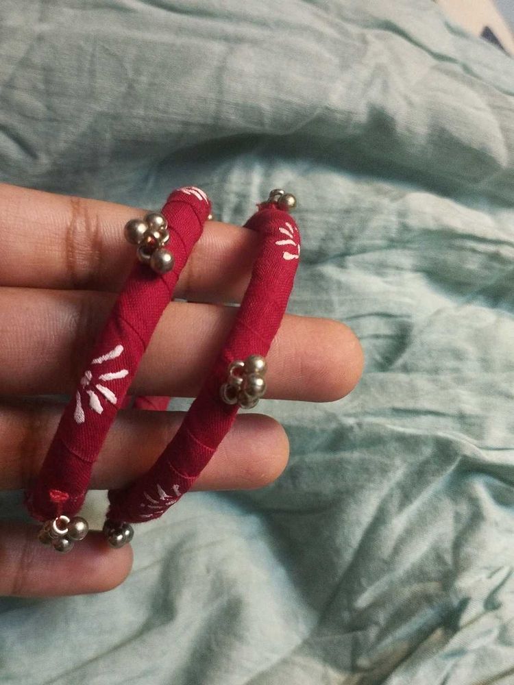 Cloth Bangles With Silver Rattle Tassle