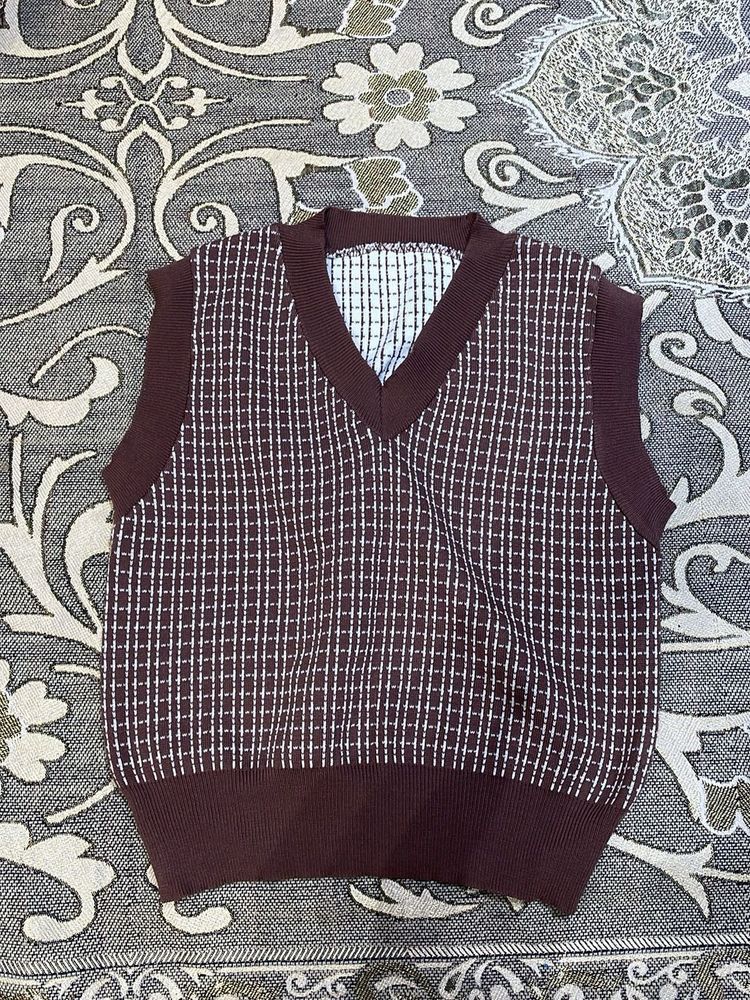 Brown Checkered Sweater Vest