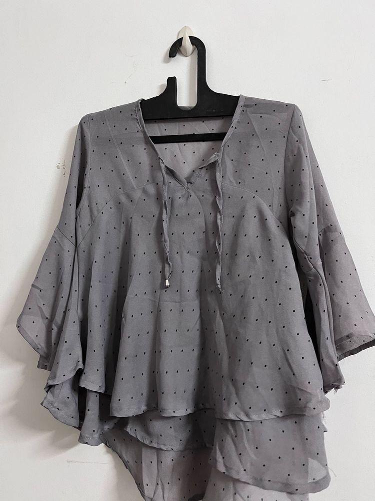 Gray Polka Dot Top