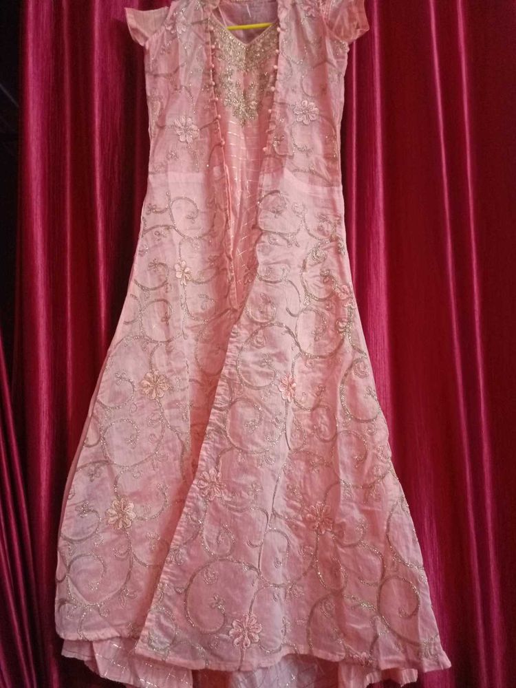 Elegant Pink Embroidered anarkali 2 piece Set