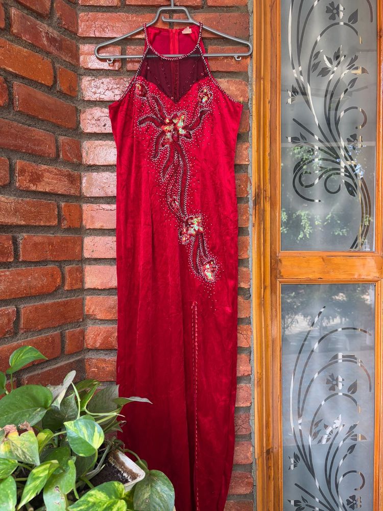 Red Embellished Maxi Dress