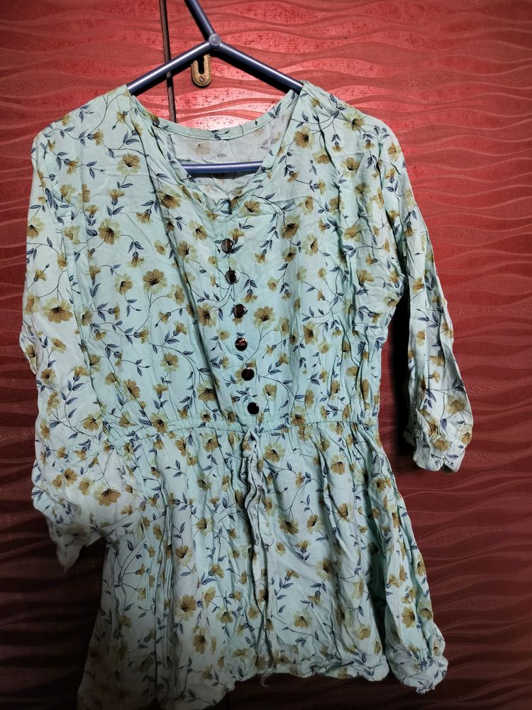 Elegant Cyan Printed Flower Top For Women