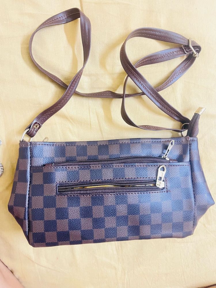 Brown Checkered Crossbody Bag