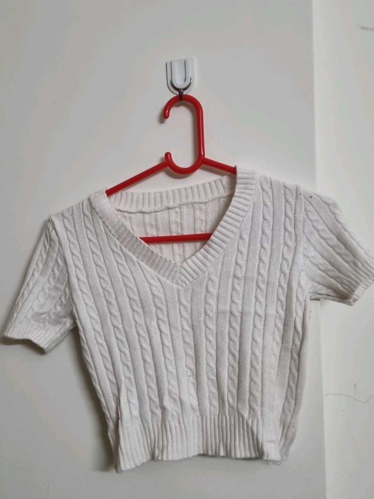 Cable Knit White Crop Top