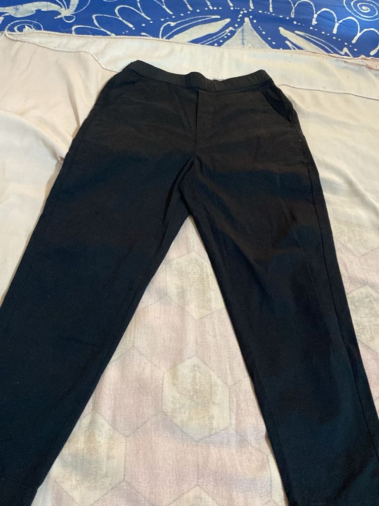 Jet Black Trouser With Waist Elastic