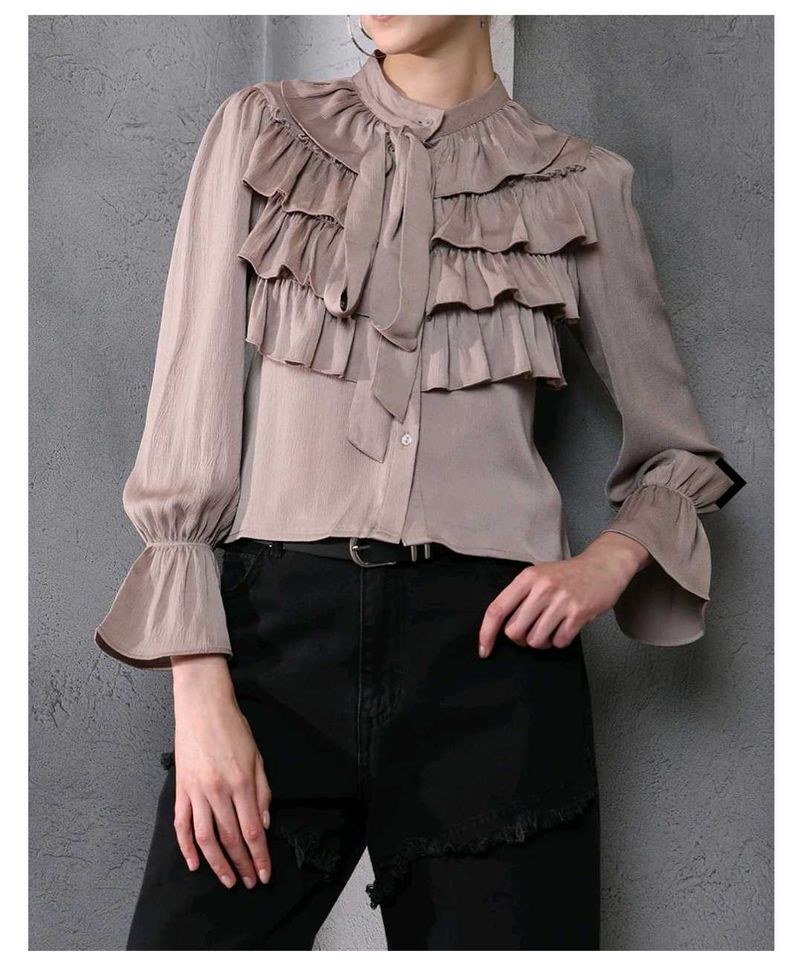 Shein Flounce Sleeve Textured Tailored Fit Layered