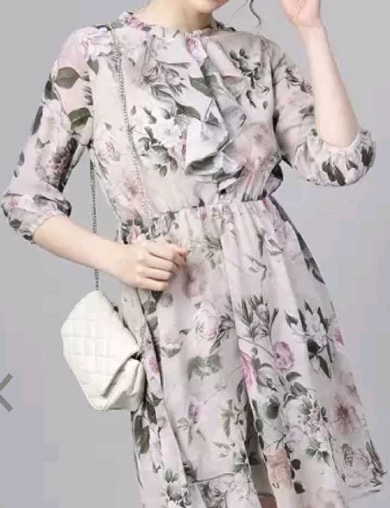 Sassafras Grey And Green Floral Print Dress