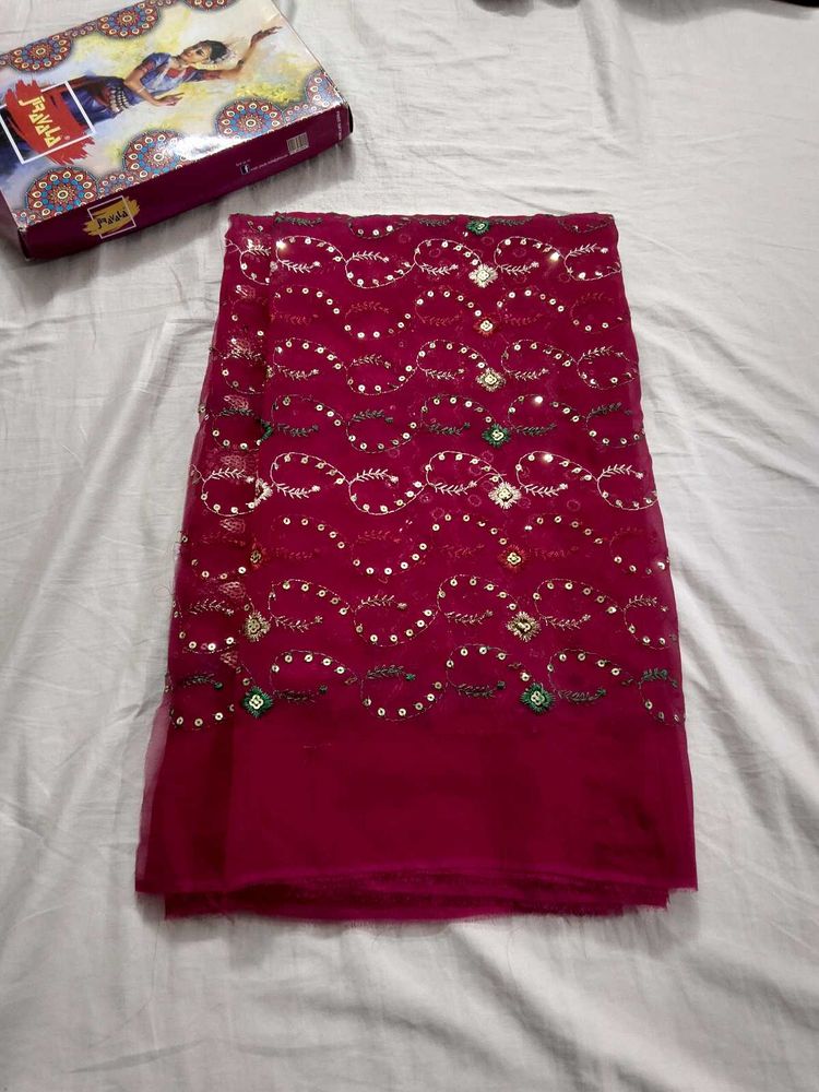 Beautiful Party Wear Pink Embroidery Saree