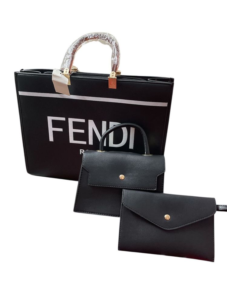 Fendi Inspired 3-Piece Black Bag Set (Large Size)