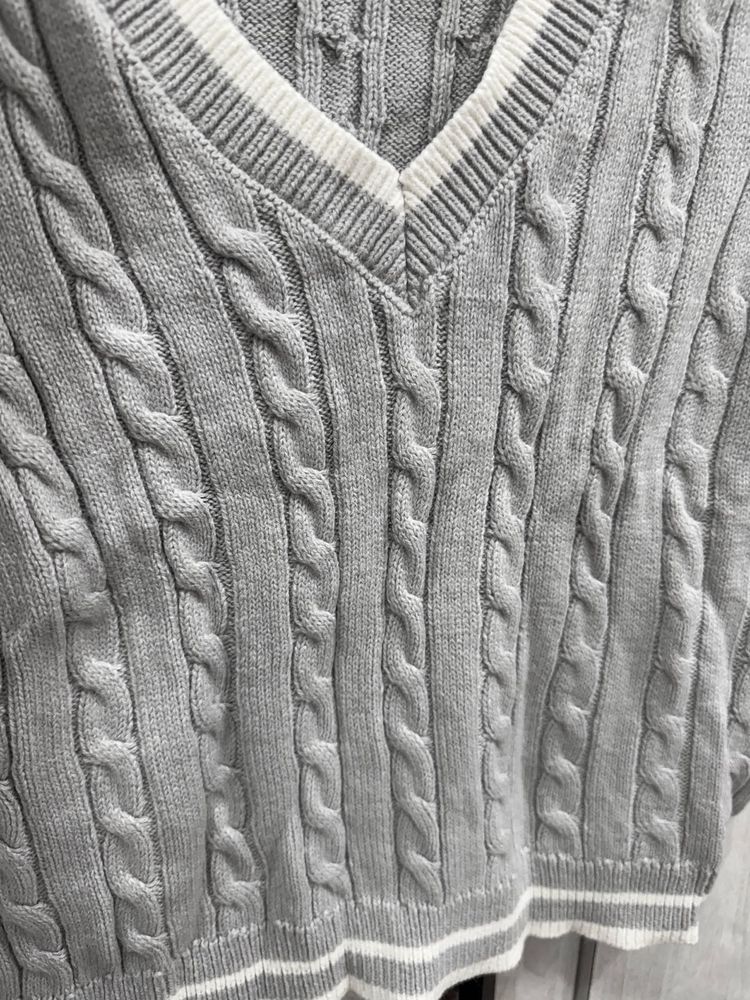 Gray Cable Knit Sweater Vest - Fits upto S/M Size