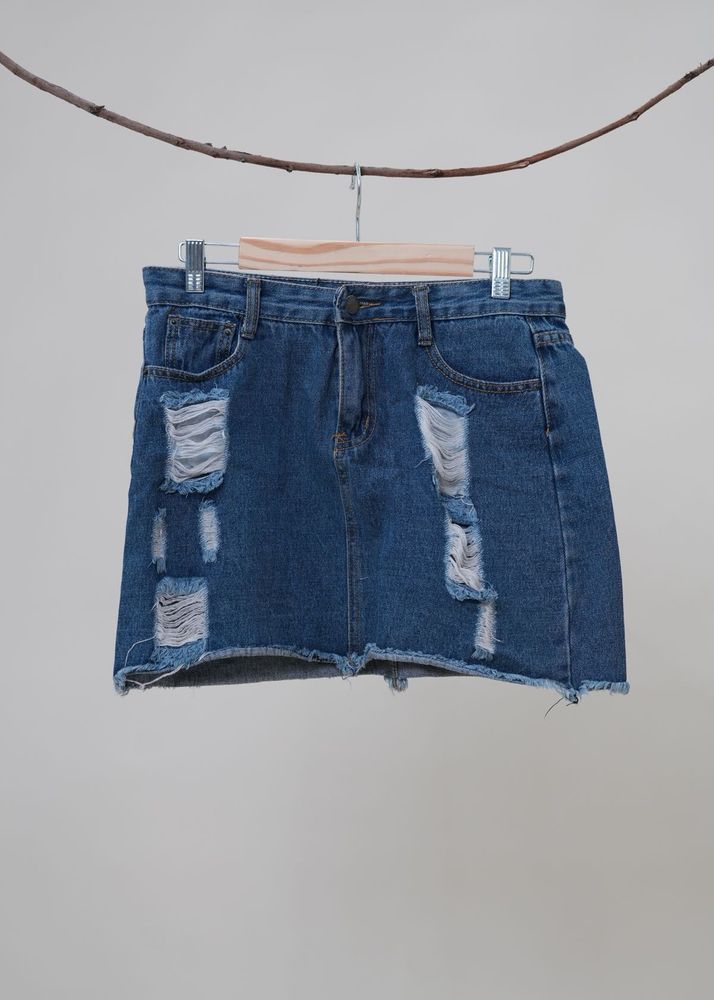 Ripped Denim Mini Skirt