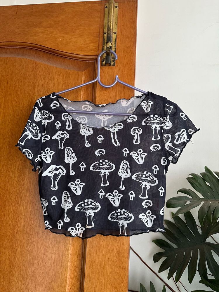 Mushroom Print Crop Top