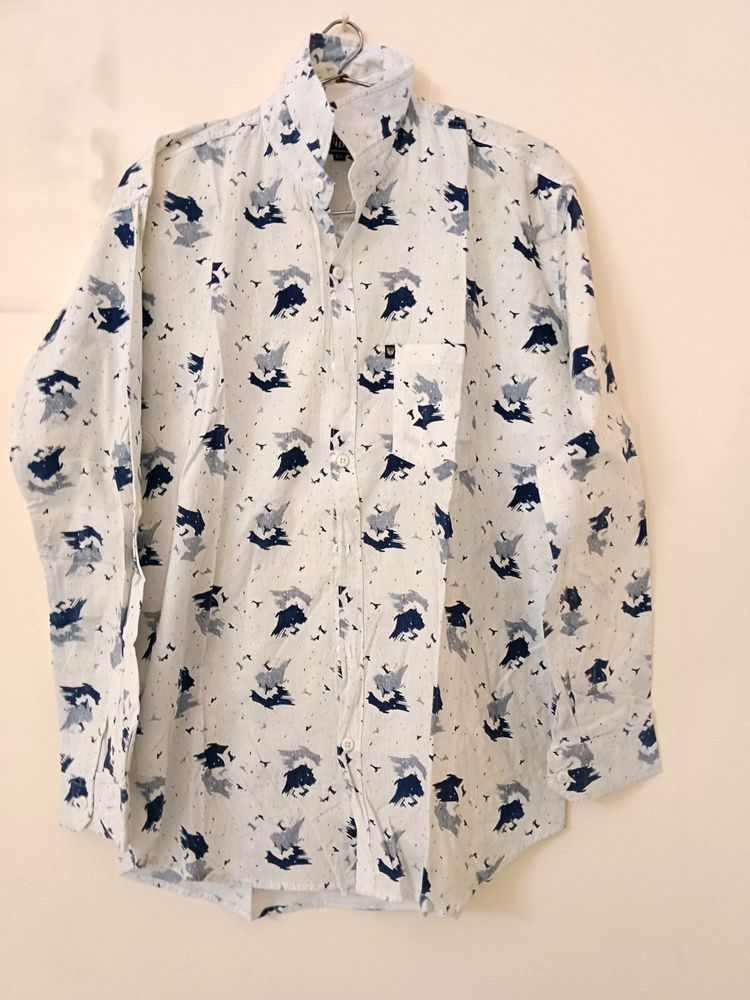 White Shirt With Blue Flower Print