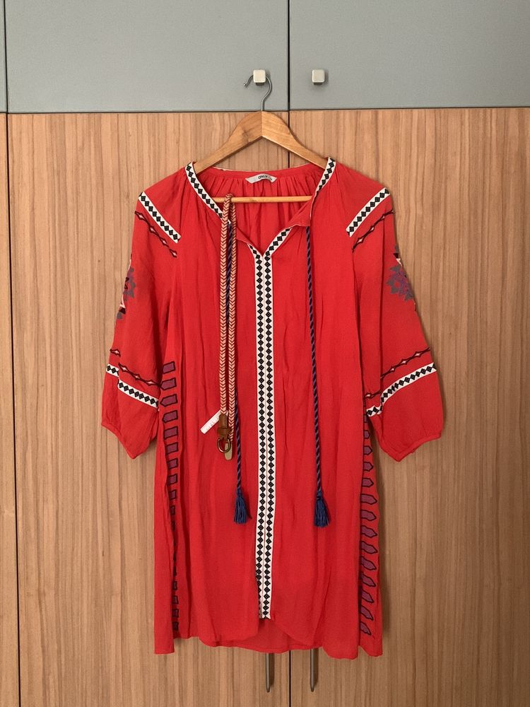 Coral Tiered Shift Dress